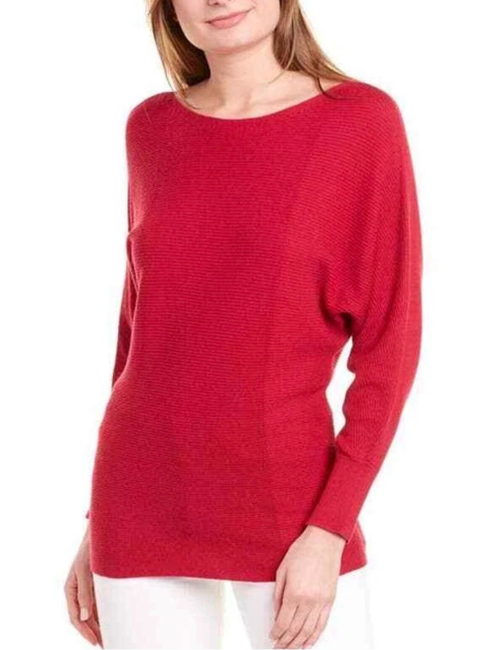 Tommy Bahama Red Ribbed Boatneck Sweater Dolman Pullover Cotton Blend Sz XS